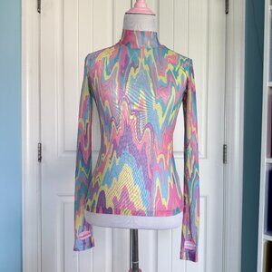 Dolls Kill Sugar Thrillz Pastel Drippy Sheer Long Sleeve Shirt